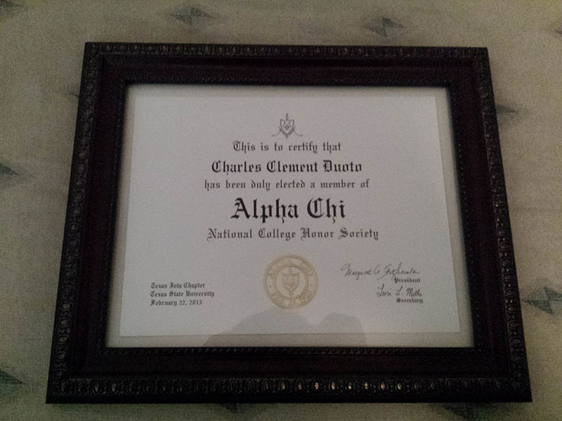 alpha chi honor society certificate